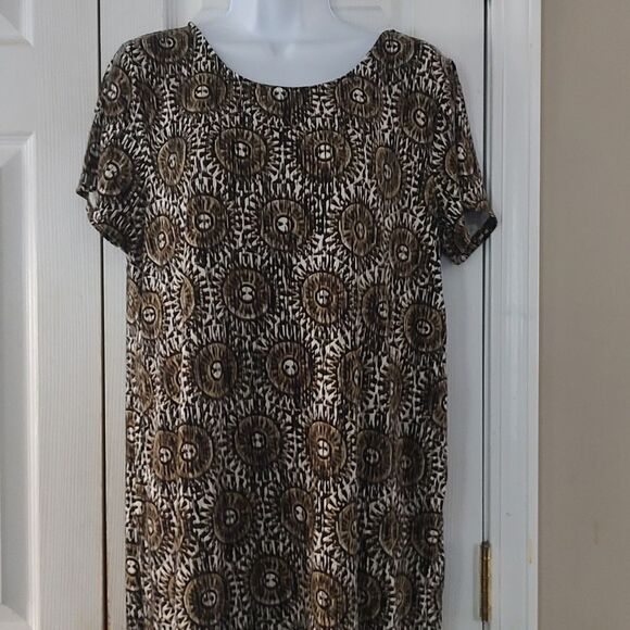 J.Jill wearever collection brown white black print stretch shift dress Sz  L - Picture 3 of 5